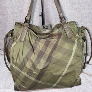 Burberry Green Plaid Tote Bag